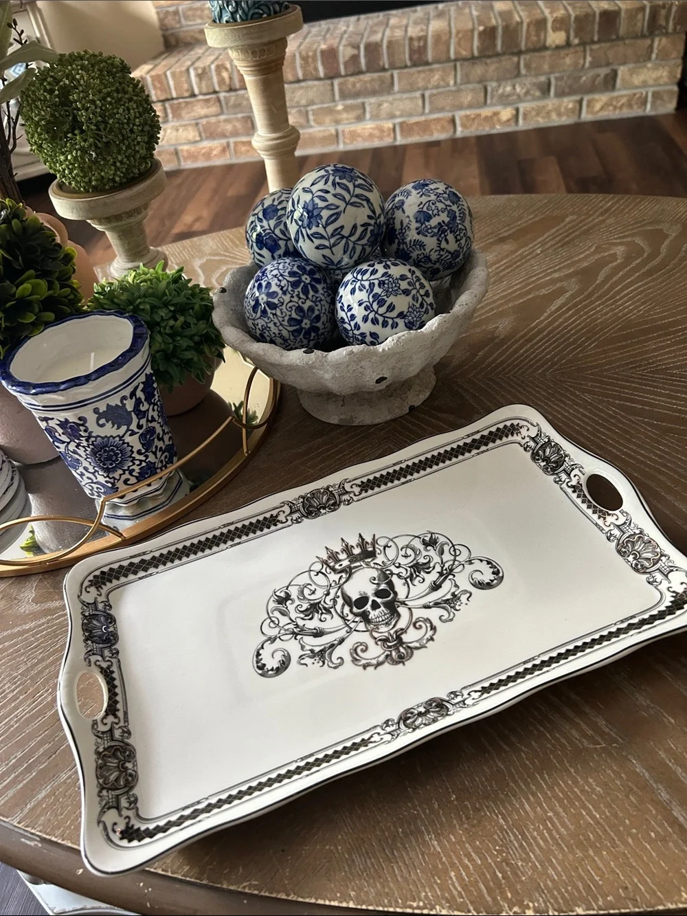 NEW! Vintage Inspired Gothic Royal Skeleton King Skull Porcelain Serving Tray